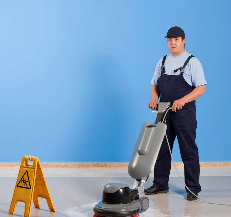 man cleaning floor with machine 293953 179
