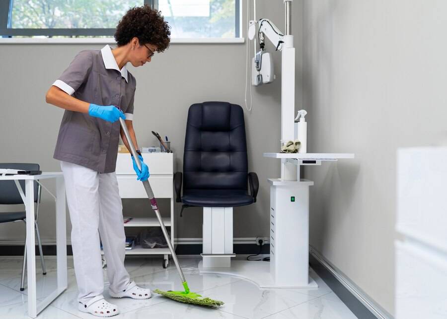 woman cleaning ophthalmologist s office 23 2150923379